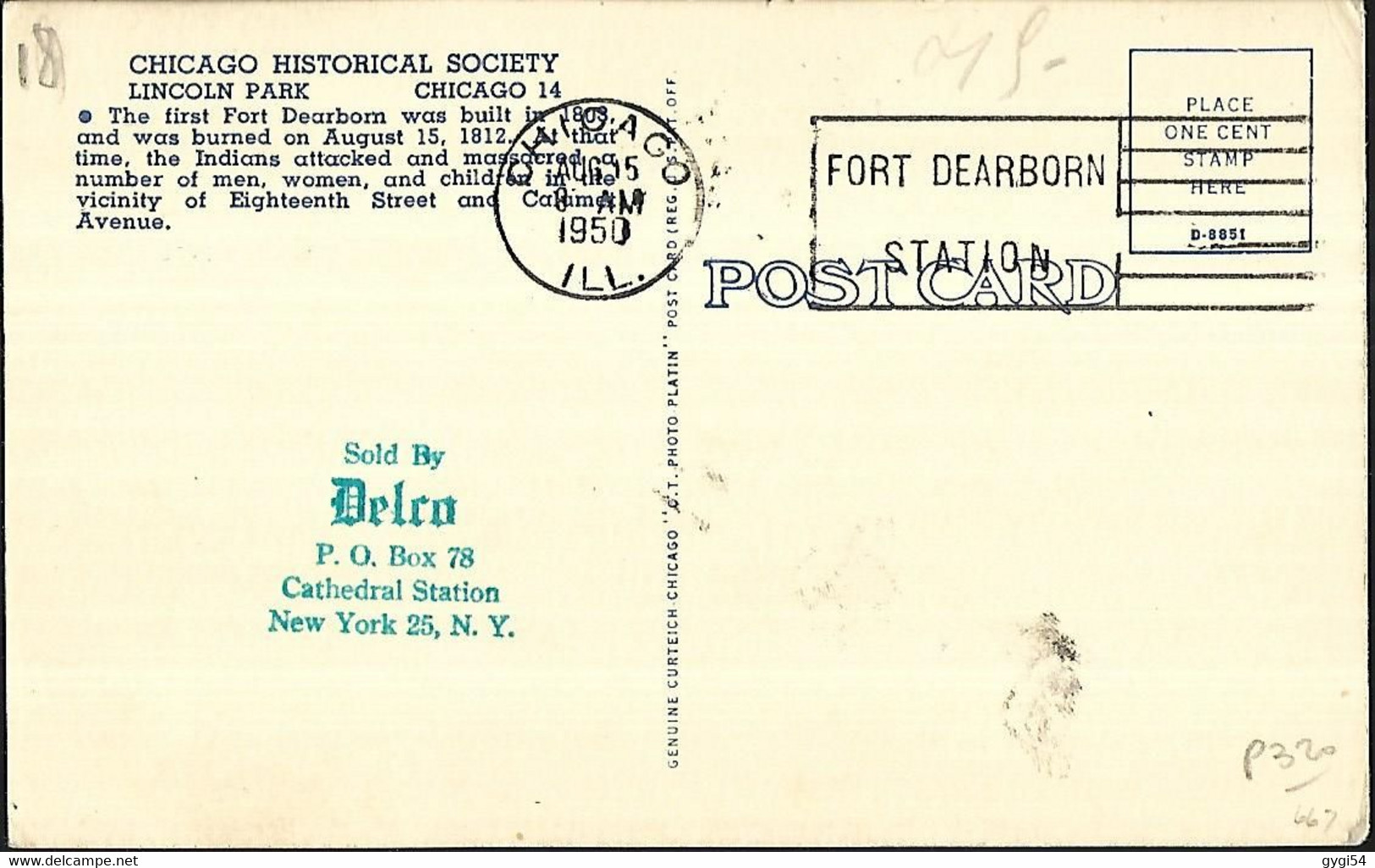Etats Unis Carte Maximum 1950 Illinois Chicago First Fort Dearborn - Maximumkaarten