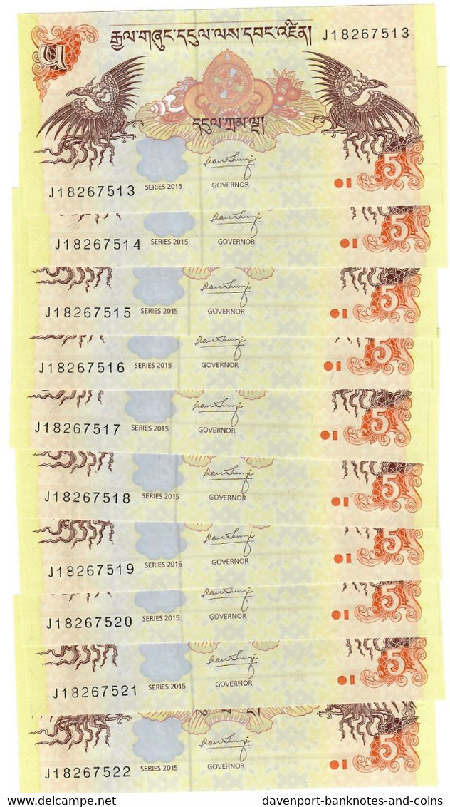 Bhutan 10x 5 Ngultrum 2015 UNC - Bhoutan