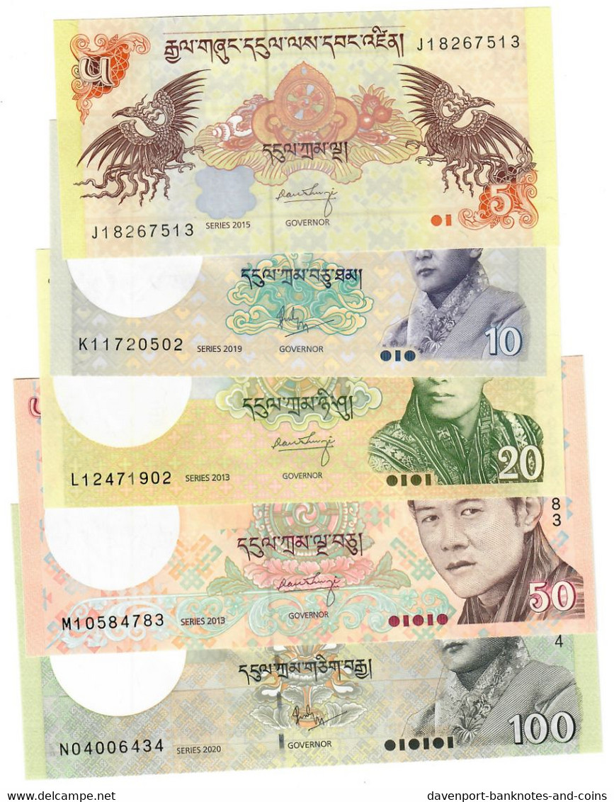 SET Bhutan 5, 10, 20, 50 & 100 Ngultrum 2013-2020 UNC - Bhután