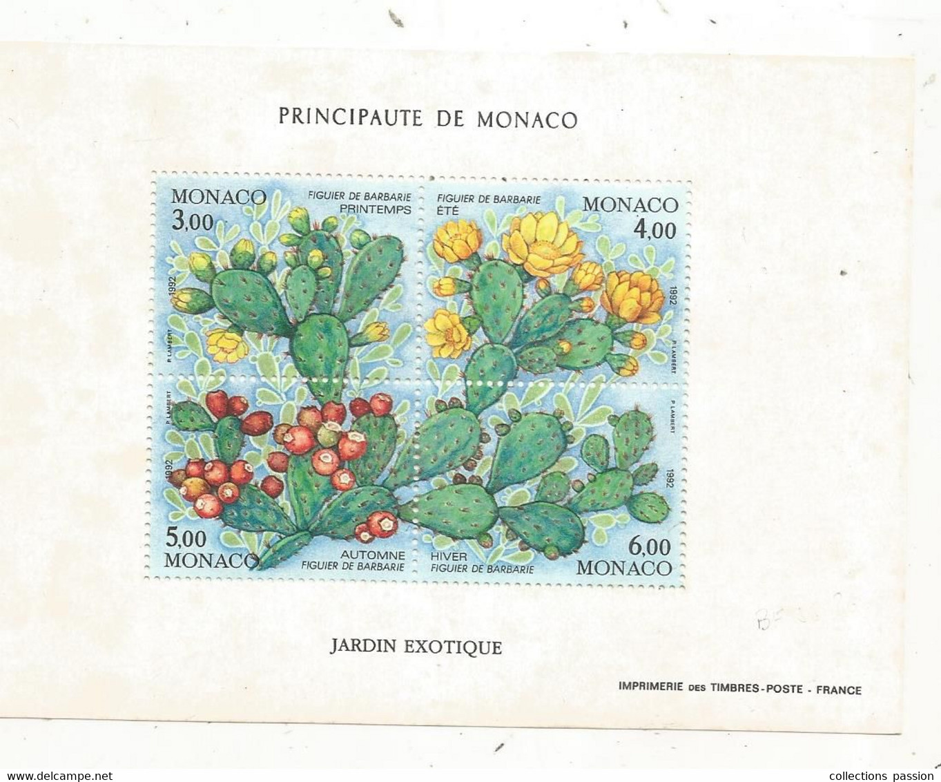 Timbre, Bloc De 4 Timbres, PRINCIPAUTE DE MONACO,  Jardin Exotique , Saisons, Figuier - Blocks & Sheetlets