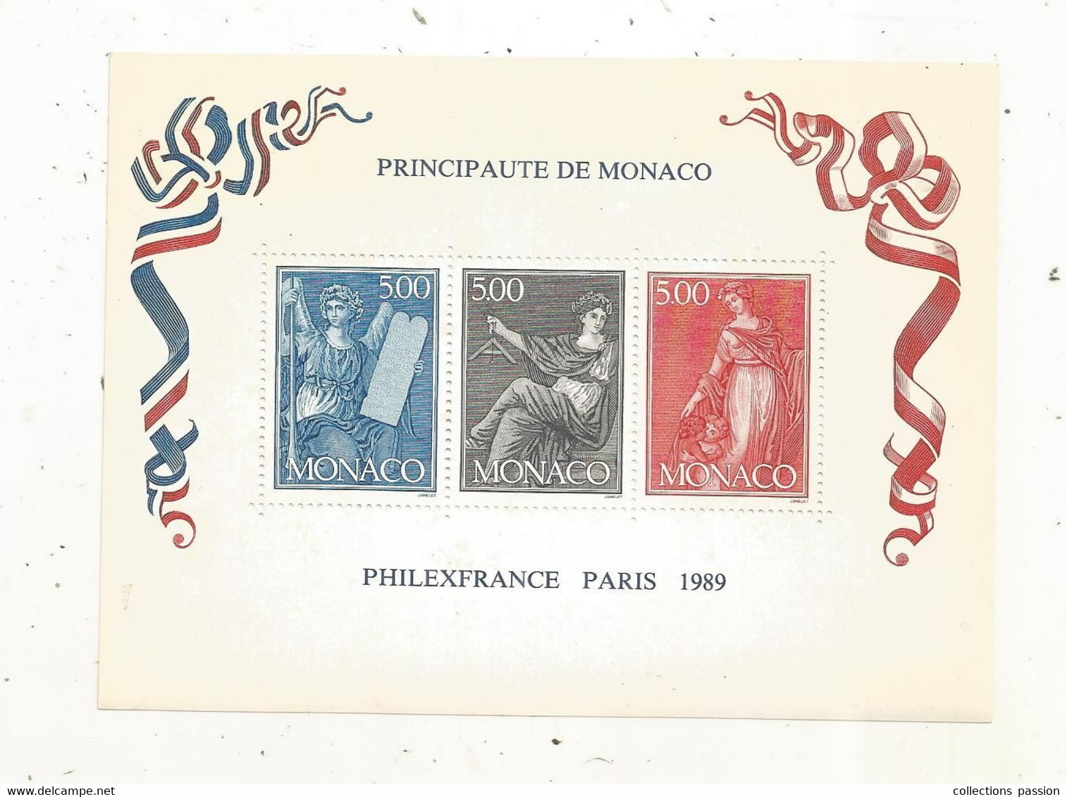 Timbre, Bloc De 3 Timbres, PRINCIPAUTE DE MONACO,  PHILEXFRANCE PARIS 1989 - Blocks & Sheetlets