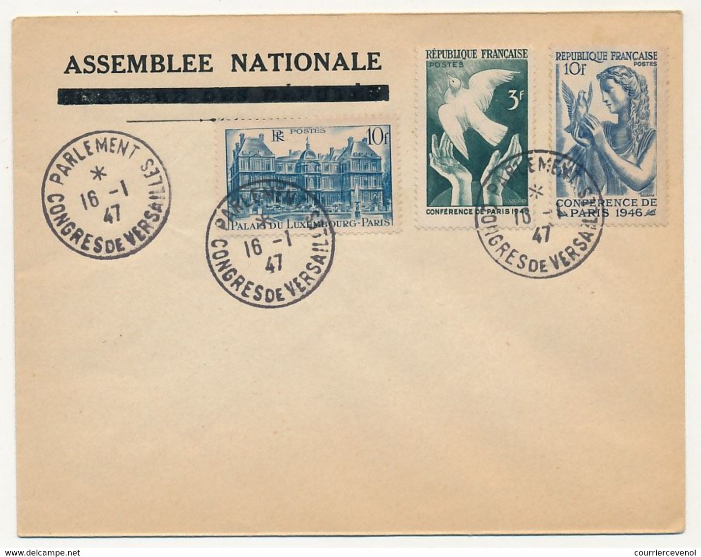 FRANCE - Enveloppe En-tête Non Adressée, Affr Composé, Cachet "Parlement Congrès De Versailles 16/1/1947" - Commemorative Postmarks