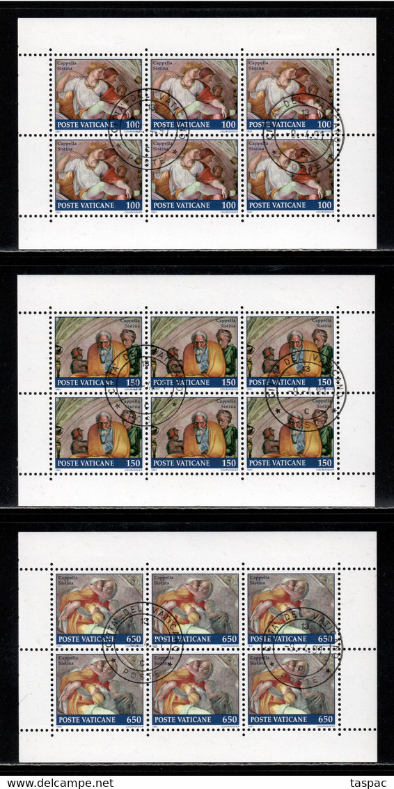 Vatican 1991 Mi# H-Blatt 2-4 Used - 3 Sheets Of 6 (3 X 2) - Paintings Of The Sistine Chapel - Gebruikt