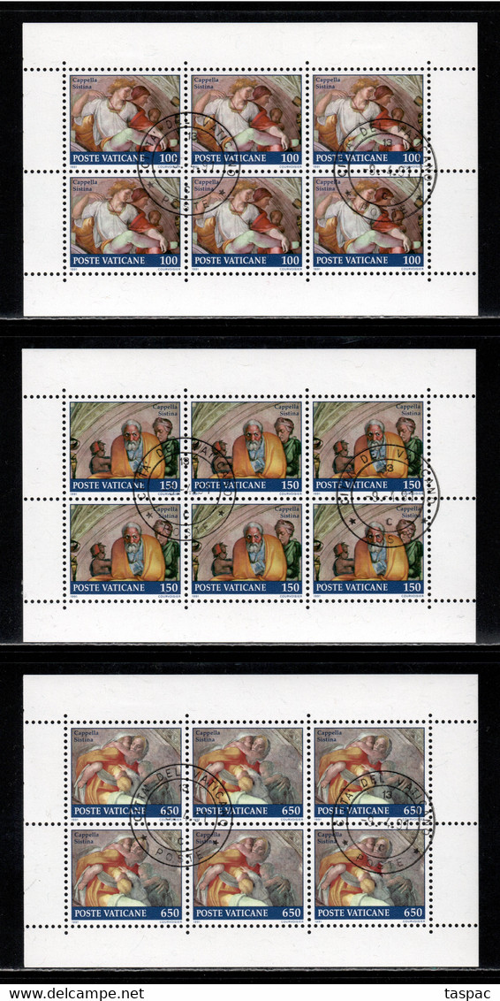 Vatican 1991 Mi# H-Blatt 2-4 Used - 3 Sheets Of 6 (3 X 2) - Paintings Of The Sistine Chapel - Usati