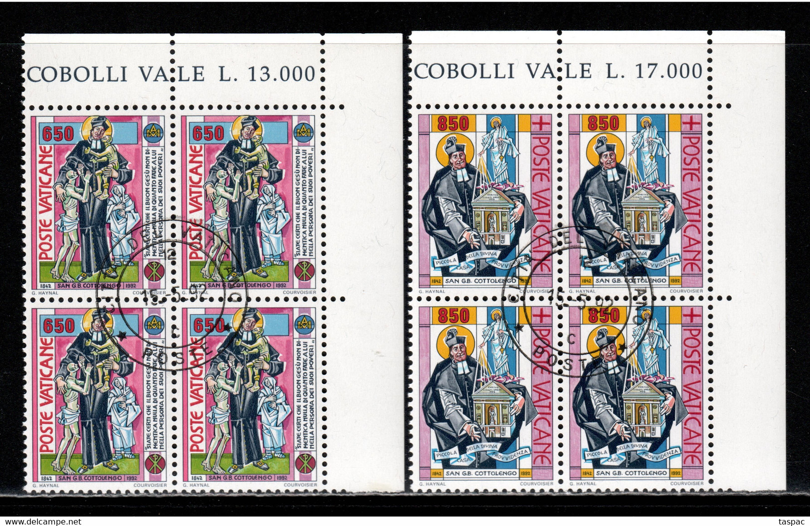 Vatican 1992 Mi# 1058-1059 Used - Set In Blocks Of 4 - St. Giuseppe Benedetto Cottolengo - Used Stamps