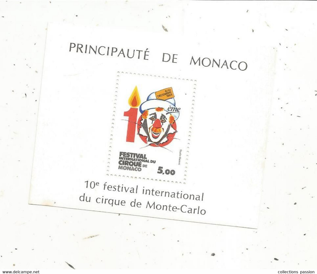 Timbre, Bloc De 1 Timbre, PRINCIPAUTE DE MONACO,  10 E Festival International Du Cirque De MONTE-CARLO - Blocks & Sheetlets
