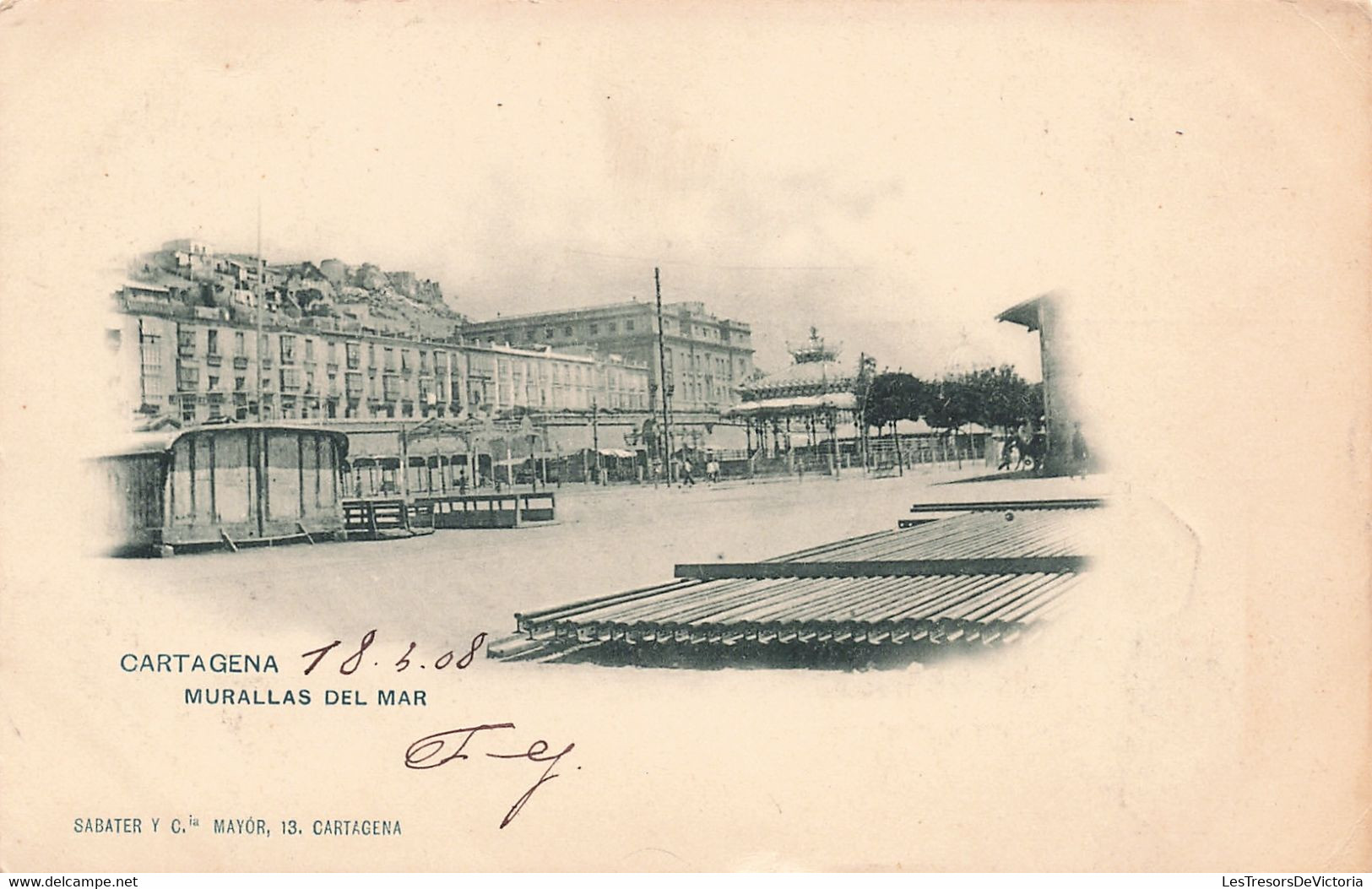 CPA - Espagne - Cartagena - Murallas Del Mar - Edit. Sabater Y - Carte Nuage - Daté 1908 - Kiosque - Autres & Non Classés