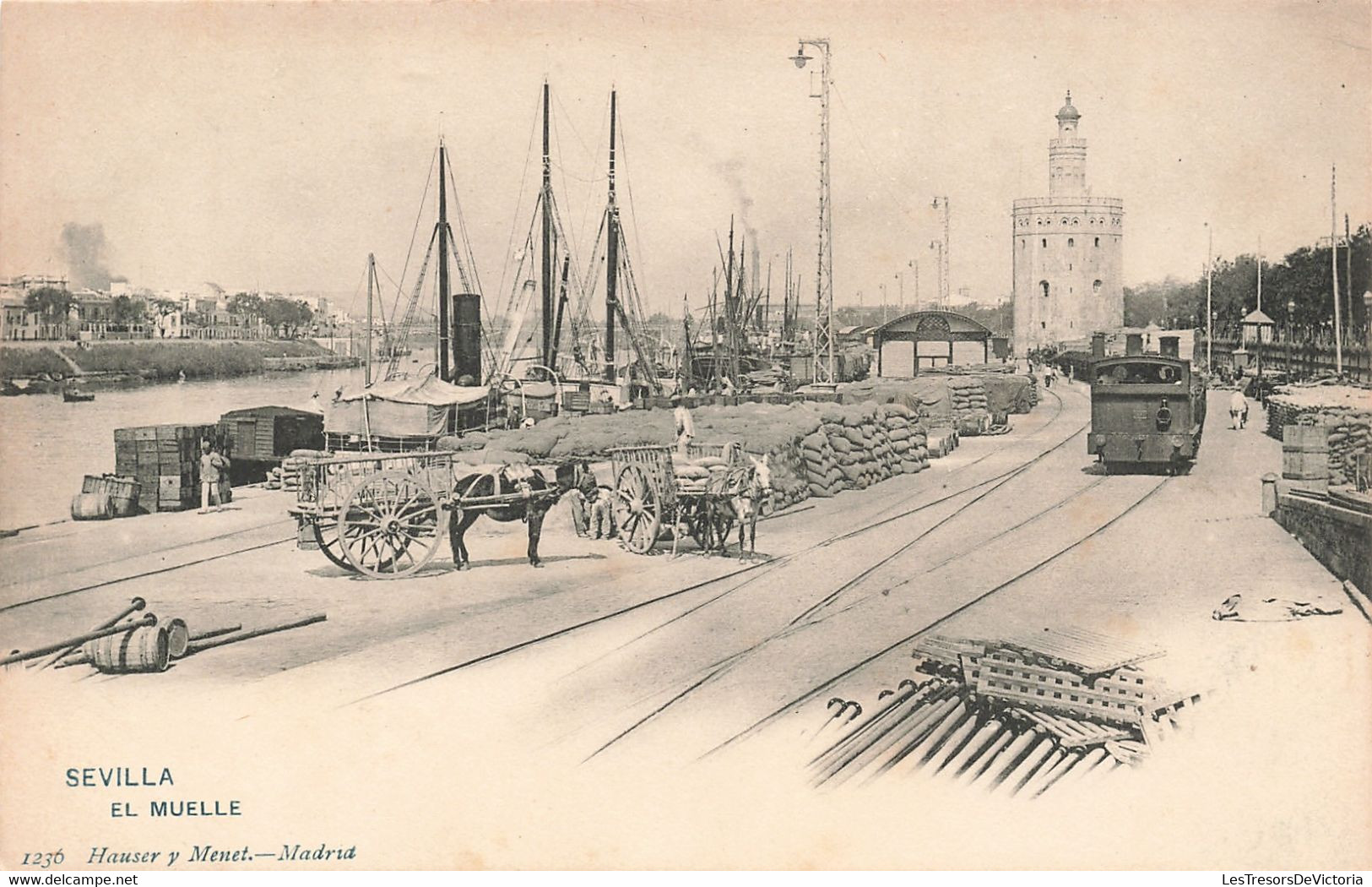 CPA - Espagne - Sevilla - El Muelle - Edit. Hauser Y Menet - Précurseur - Mer - Bateau - Tram - Charette - Cheval - Sevilla (Siviglia)