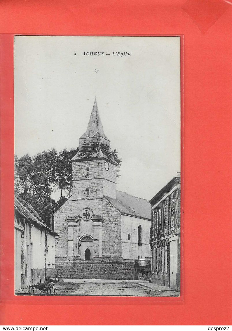 80 ACHEUX  Cpa Petite Animation L ' Eglise      4 Edit Baudiniere - Acheux En Amienois