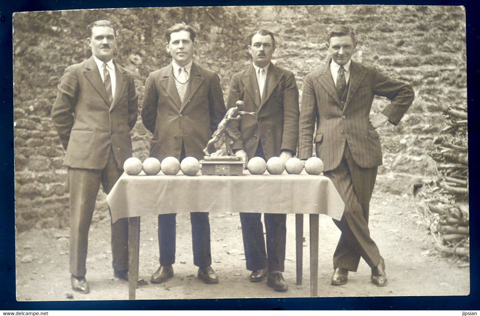 Cpa Carte Photo Joueur De Boules Avec Leur Trophée   LANR20 - Jeux Régionaux