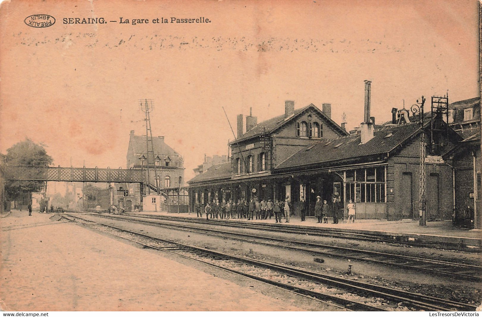 CPA - Belgique - Seraing - La Gare Et La Passerelle - Papeterie Mme E. Richelle - Préaux - Animé - Seraing