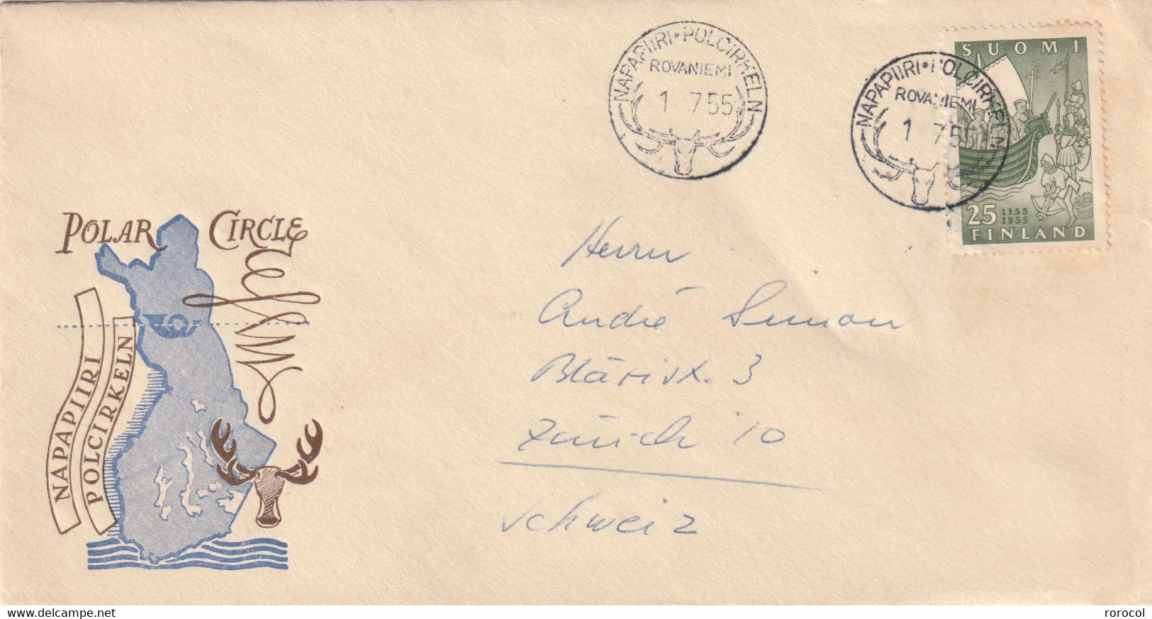 FINLANDE Lettre 1955 POLAR CIRCLE - Cartas & Documentos