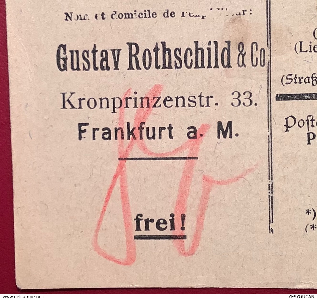 FRANKFURT MAIN1909 Germania Mi 93 I GUSTAV ROTHSCHILD Paketkarte>Nyon Schweiz (colis Postal Brief Deutsches Reich Lettre - Brieven En Documenten