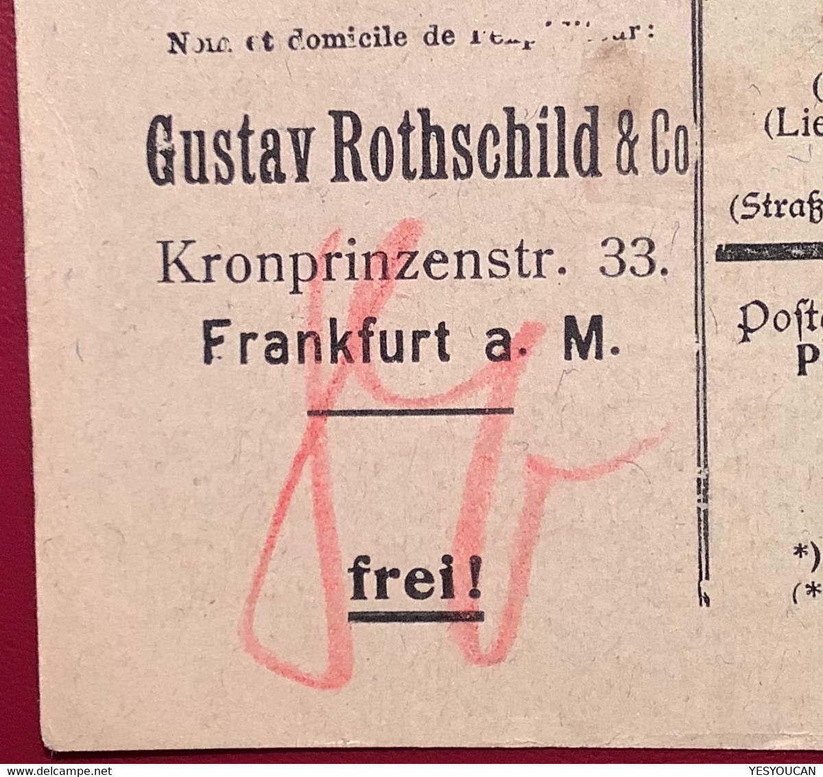 FRANKFURT MAIN1909 Germania Mi 93 I GUSTAV ROTHSCHILD Paketkarte>Nyon Schweiz (colis Postal Brief Deutsches Reich Lettre - Storia Postale