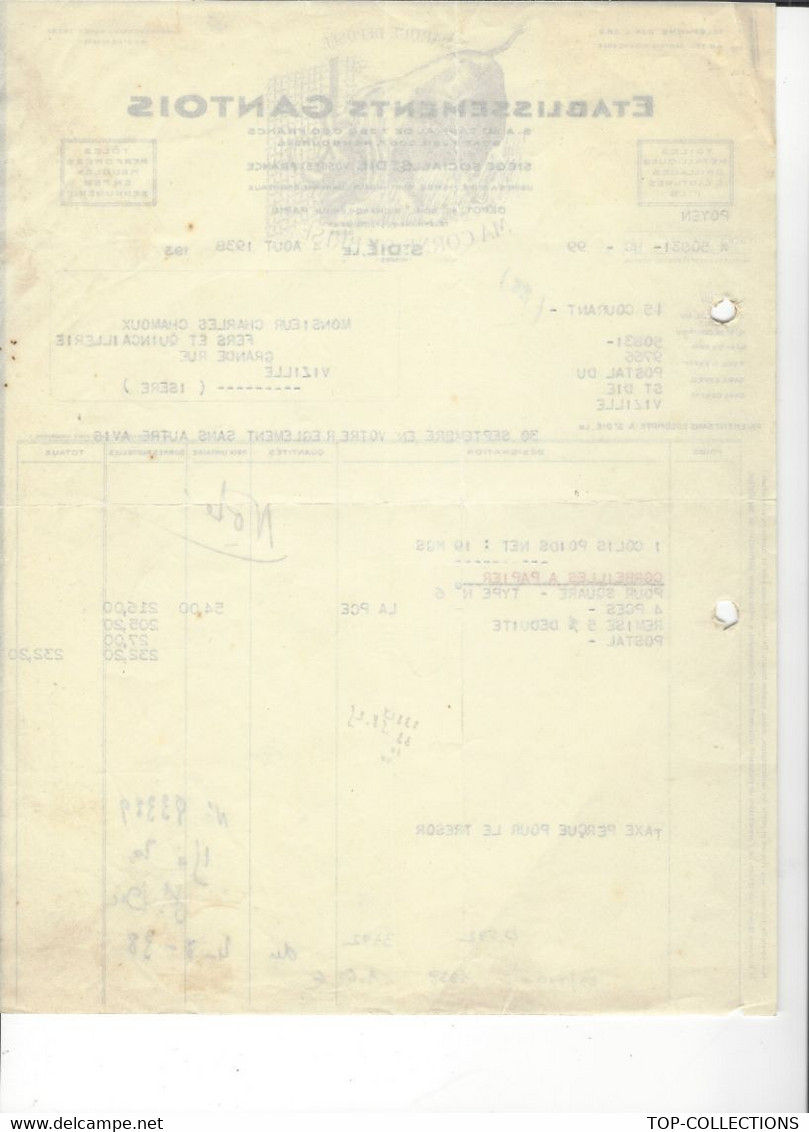 1938 ENTETE Ets Gantois TOILES METALLIQUES CLOTURES à St Dié Vosges Pour Chamoux à Vizille Isère B.E.V.SCANS - 1900 – 1949