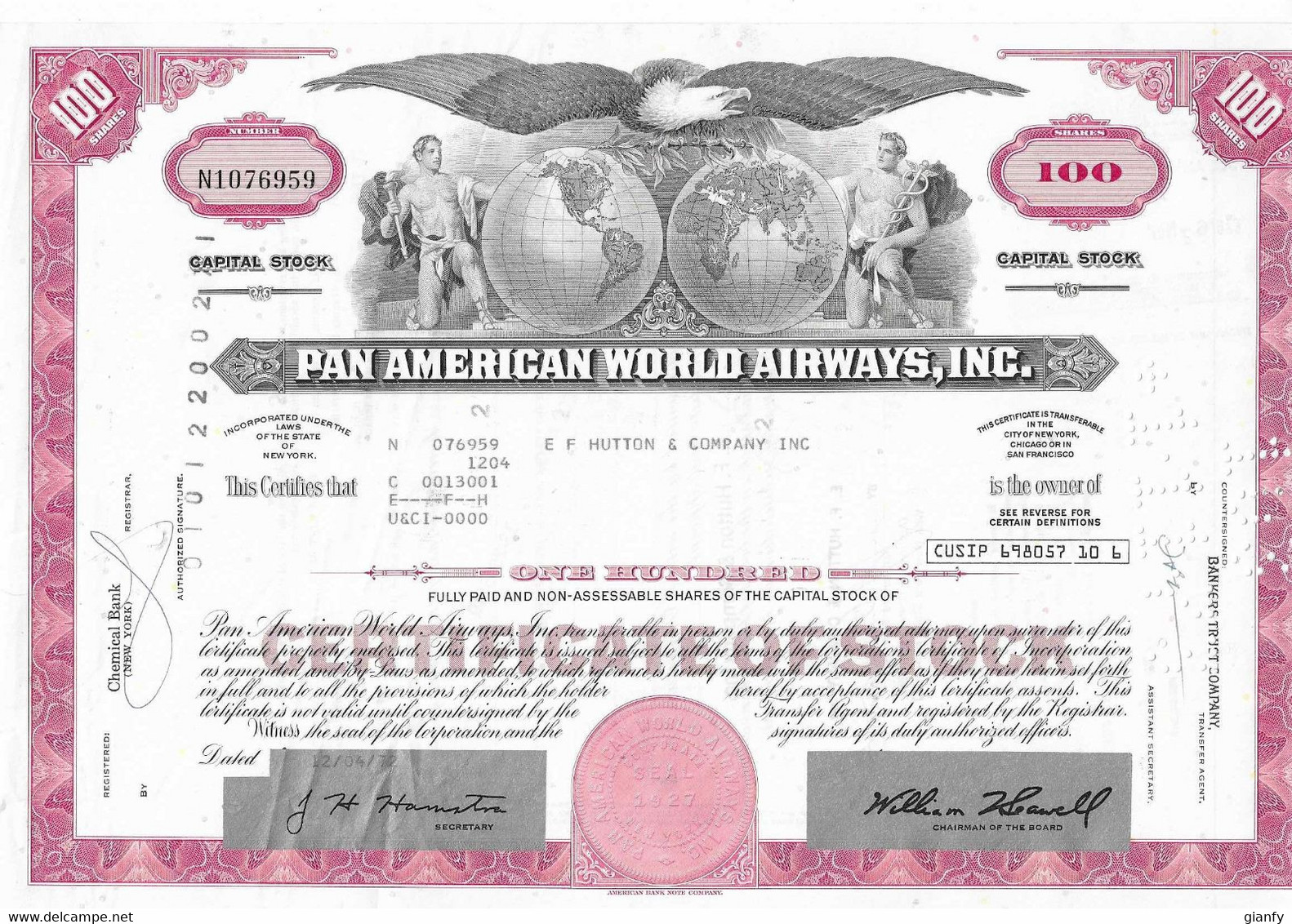 PAN AMERICAN WORLD AIRWAYS INC. USA 1973 TITOLO AZIONE BOND - Transport