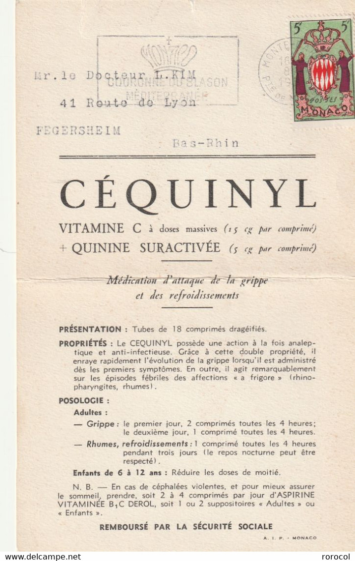 MONACO Carte Imprimé CEQUINYL Monte - Carlo - Brieven En Documenten