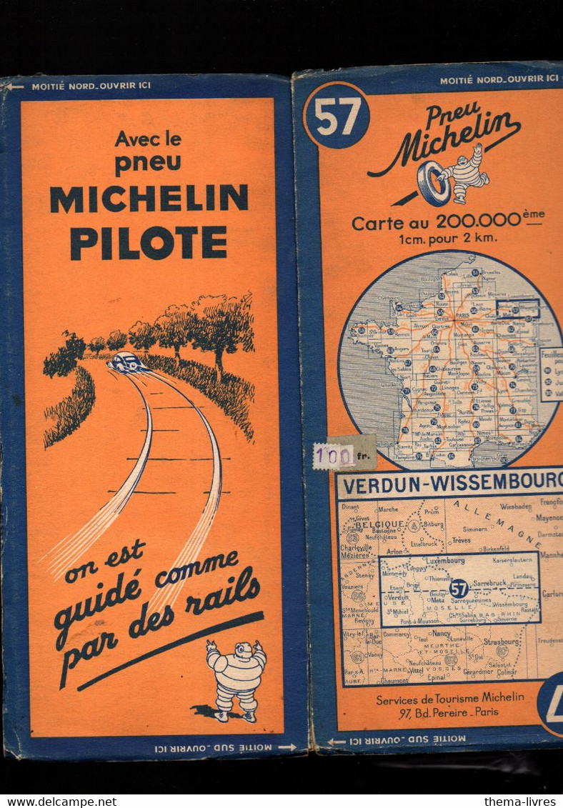 Carte Michelin   N°57 Verdun-Wissenbourg    (révisée 1939) (M5010) - Cartes Routières