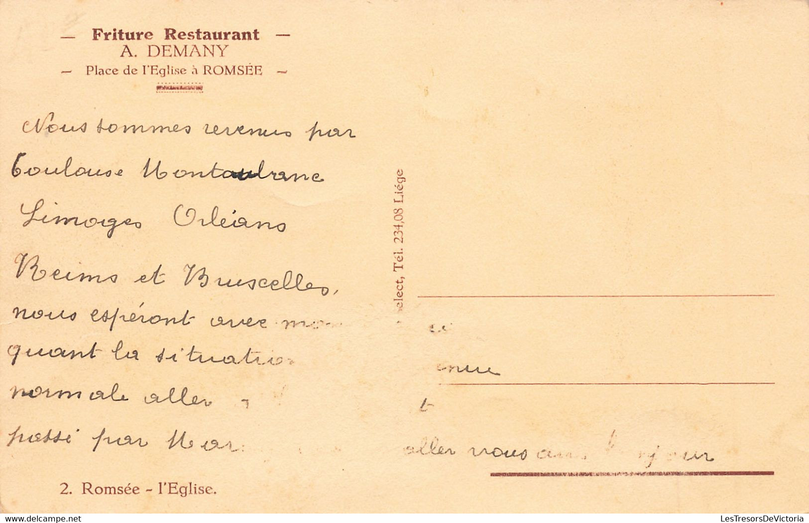 CPA -  Romsée - L'église - Friture Restaurant A. Demany - Rue De Magnée - Animé - Fléron