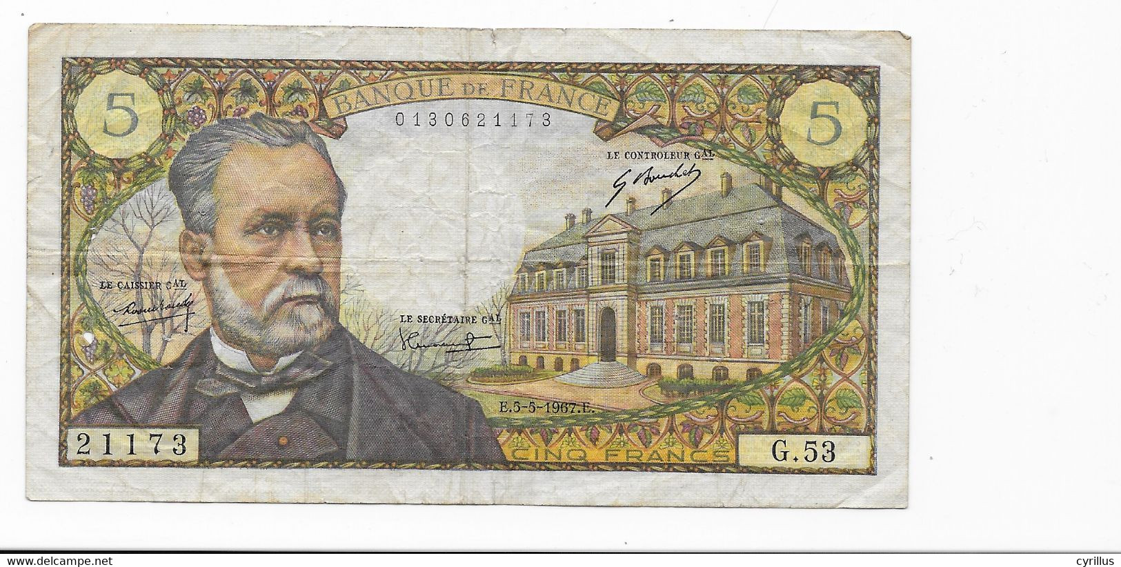 Billet De 5 Francs Type Louis Pasteur - 5 Mai 1967.E- Série G.53 - 5 F 1966-1970 ''Pasteur''