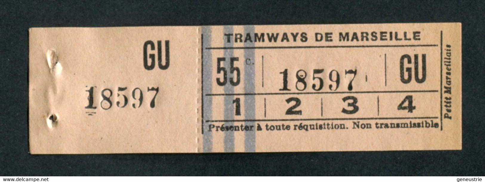 Ancien Ticket De Tramway Marseillais Années 40 "Tramways De Marseille" Billet De Tram Avec Souche - Europe