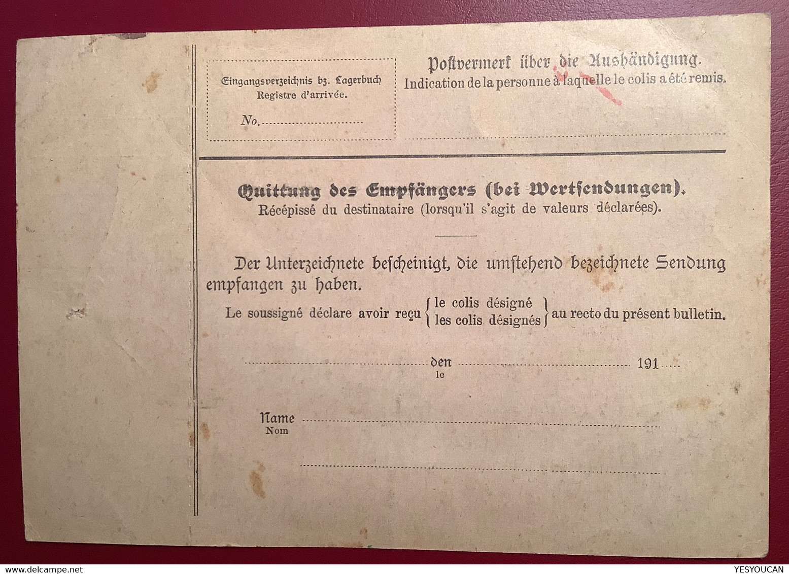 PERFIN W.B Farbenfabrik Wilhelm Brauns Quedlinburg Germania 1913Paketkarte>Droguerie Nyon (chemie Chemical  Peinture - Storia Postale