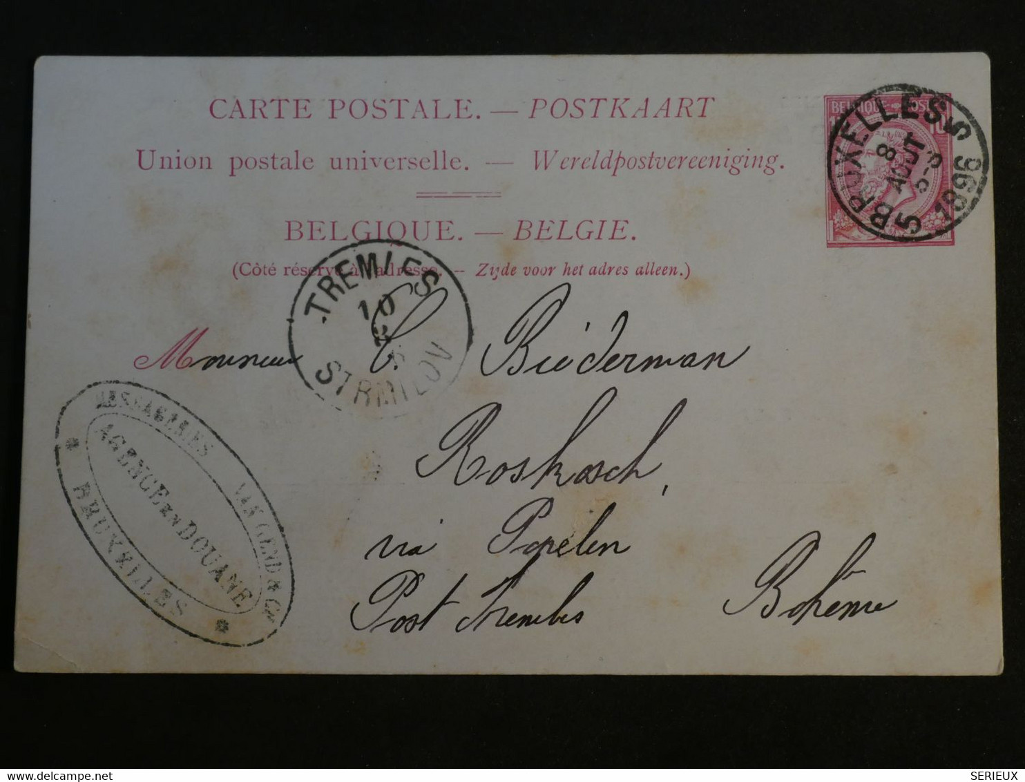 BM17 BELGIQUE  BELLE CARTE RR 1896 BRUXELLES  POUR LA BOHEME   +AFFRANCH. INTERESSANT ++ - Other & Unclassified