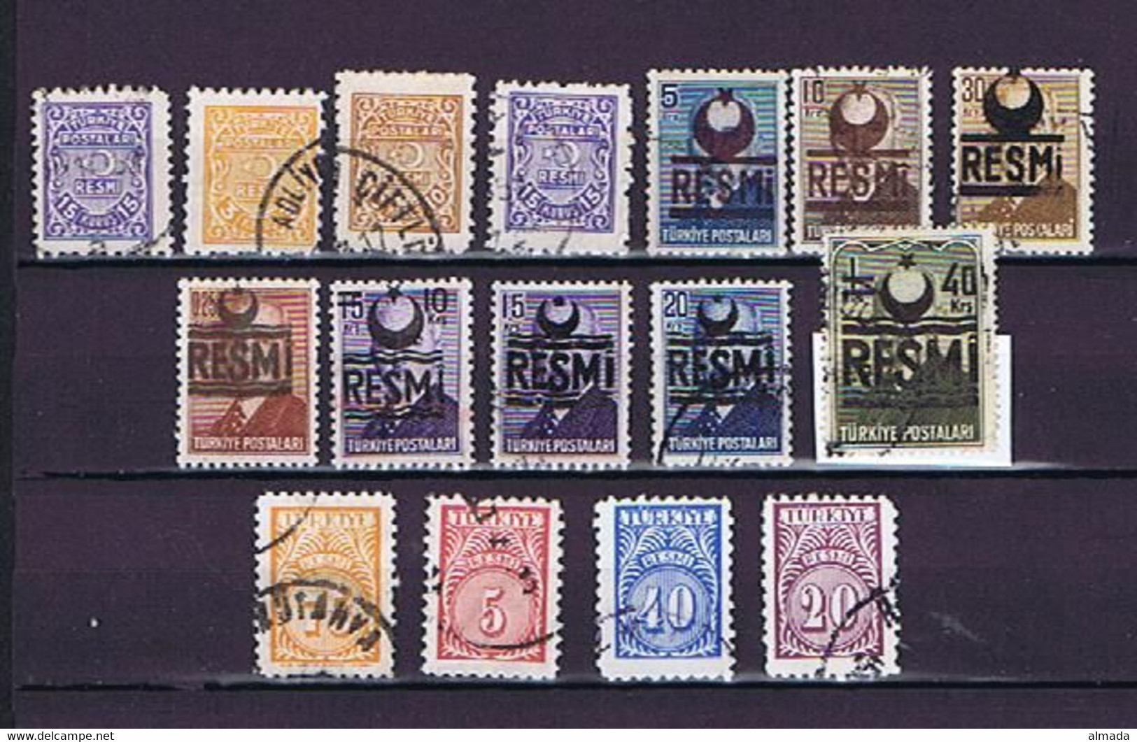 Türkei, Turkey 1948-1949: Officials, 16 Diff. Used, 16 Versch. Gestempelt - Timbres De Service