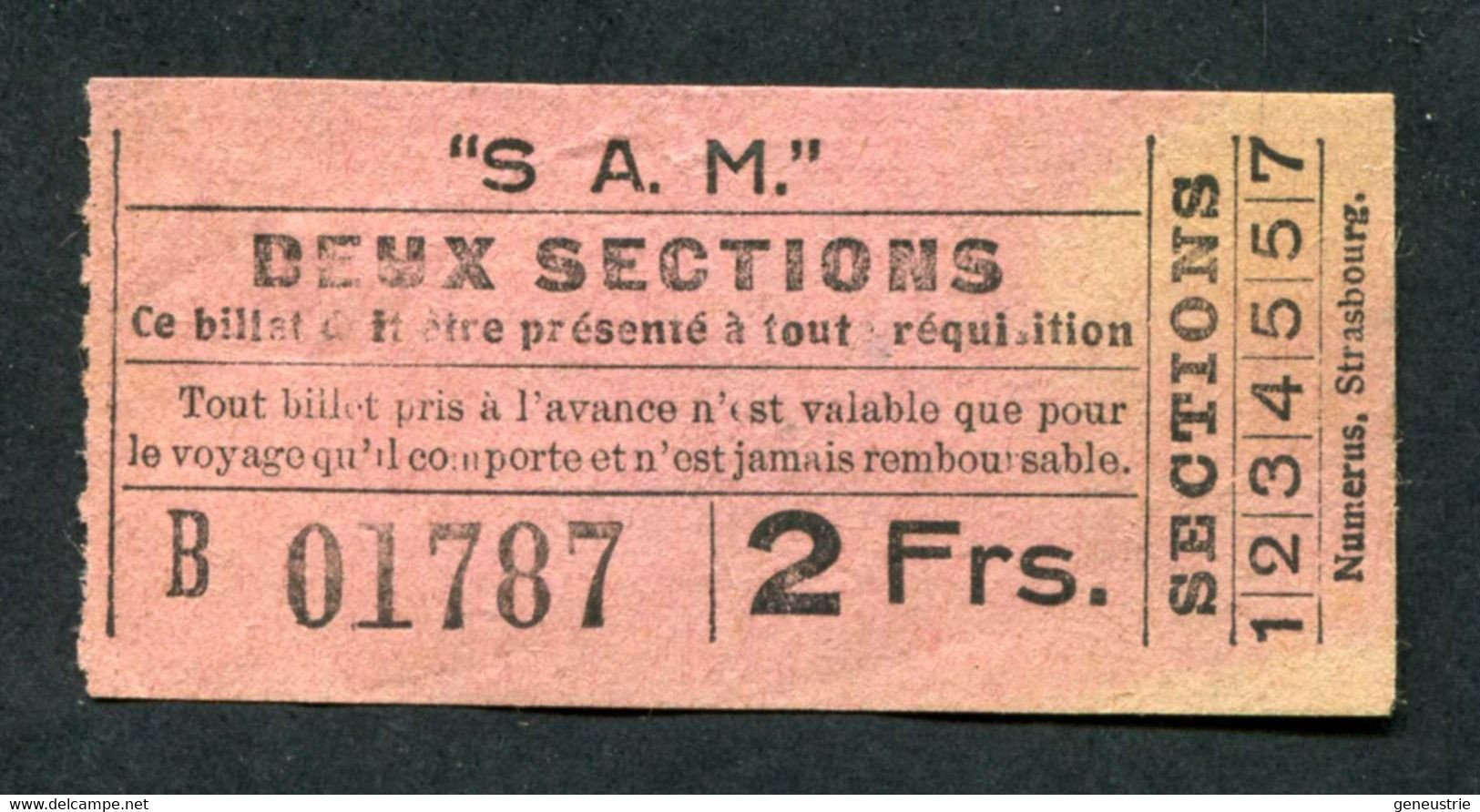 Ticket Billet De Bus De Cherbourg Et Sa Région Vers 1920 "SAM - Société Automobile De La Manche / Deux Sections / 2 Frs" - Europa