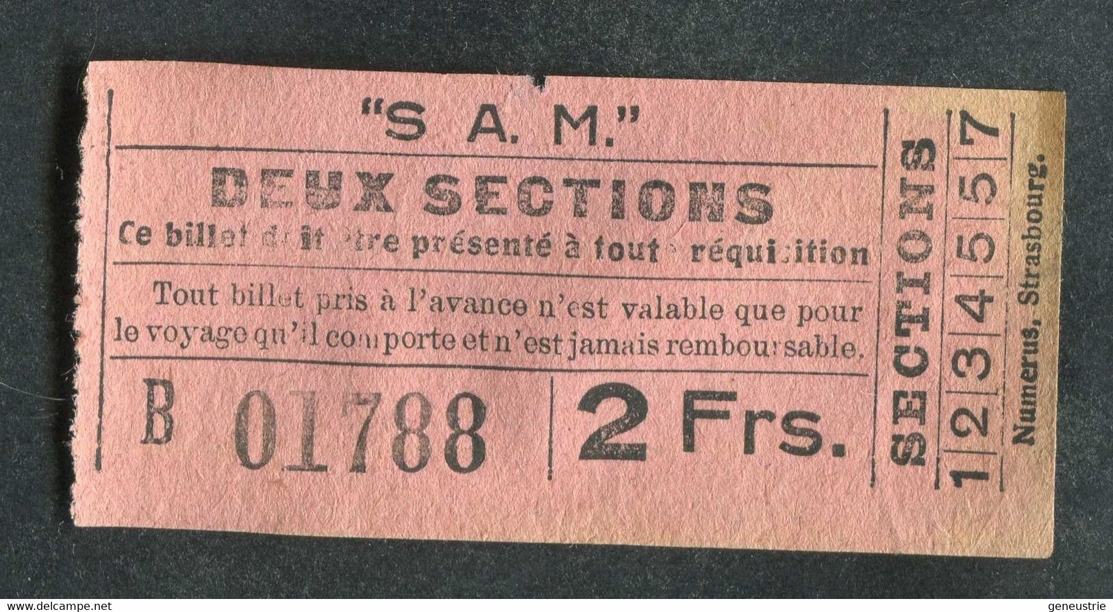 Ticket Billet De Bus De Cherbourg Et Sa Région Vers 1920 "SAM - Société Automobile De La Manche / Deux Sections / 2 Frs" - Europa