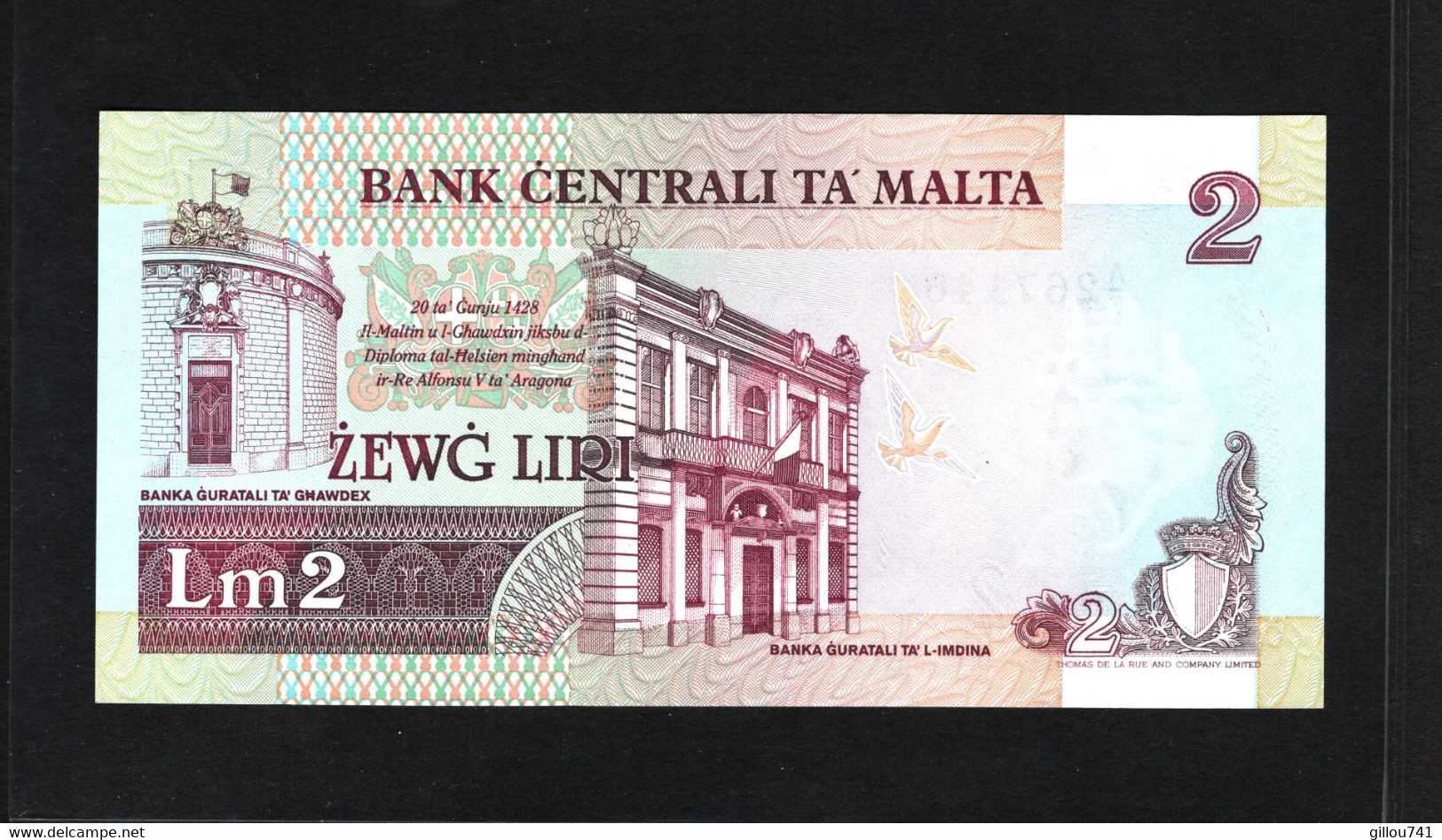 Malte, 2 Liri, 1994 ND Issue, 1967 Central Bank Act - Malte