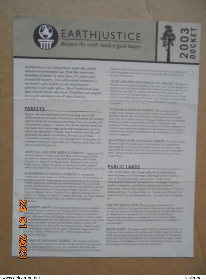 Earthjustice - Because The Earth Needs A Good Lawyer - 2003 Docket - Im Freien