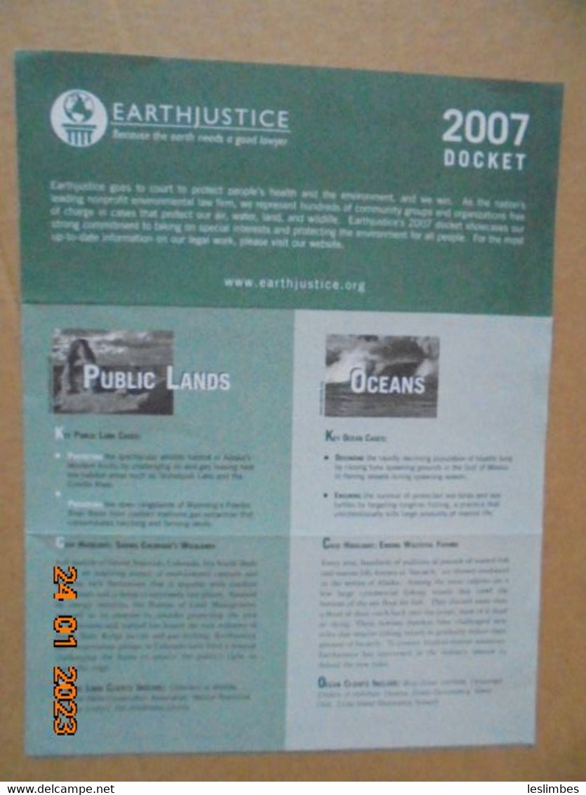 Earthjustice - Because The Earth Needs A Good Lawyer - 2007 Docket - Nature