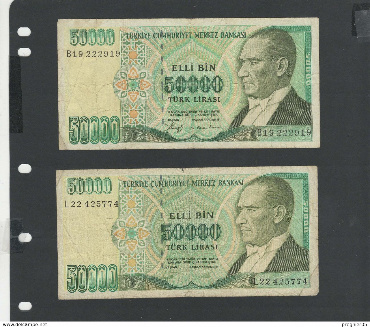 TURQUIE - Lot 2 Billets 50000 Lira 1989/97  TB/F Pick.203 + 204 - Turquie