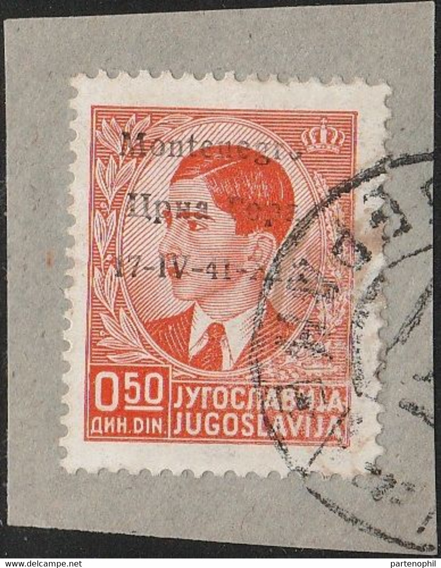 282 Montenegro  1941 - Re Pietro 50 C. Arancio Su Frammento N. 14/A. Caffaz. Cat. € 3500,00. SPL - Montenegro