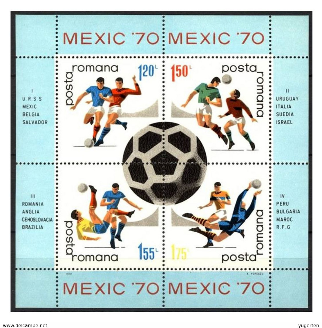ROMANIA - 1970 - 1 Sheetlet Of 4 - Football World Cup Mexico - Soccer - Calcio - Voetbal Futbol - Futebol - Sport - 1970 – Mexico