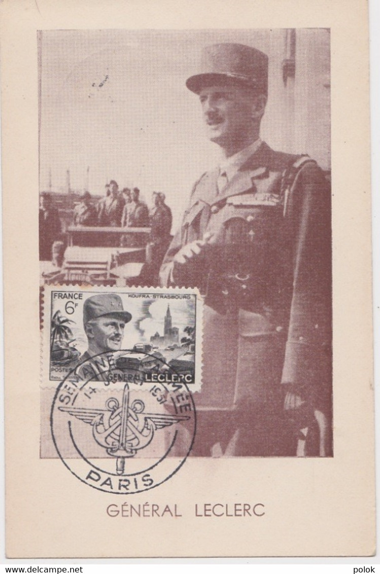 Ci - Cpa Maximum Général LECLERC (cachet Semaine De L'Armée 1951, Paris Et Cachet "Aux Bleus De France") - Characters