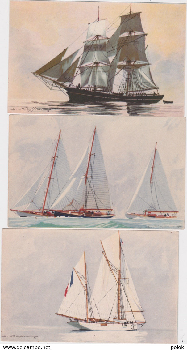 Ci - Lot De 3 Cpa Illustrées Haffner - Yachts, Brick, Yacht Encalminé - Haffner