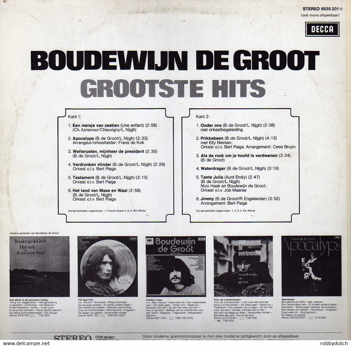 * LP * BOUDEWIJN DE GROOT - GROOTSTE HITS (Holland 1974) - Other - Dutch Music