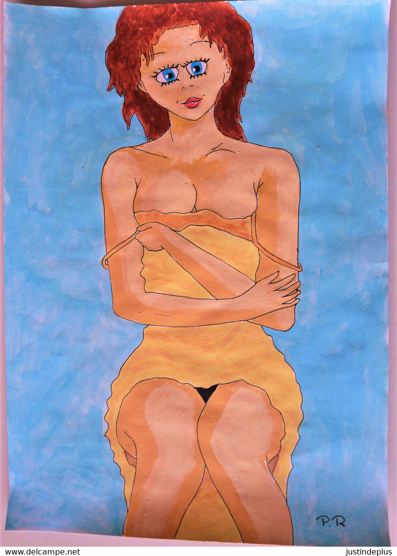 LA JEUNE FILLE AU DECOLLETE ACRYLIQUE SUR PAPIER DESSIN MANGA ORIGINAL 21 X 29.7 - Acrylic Resins