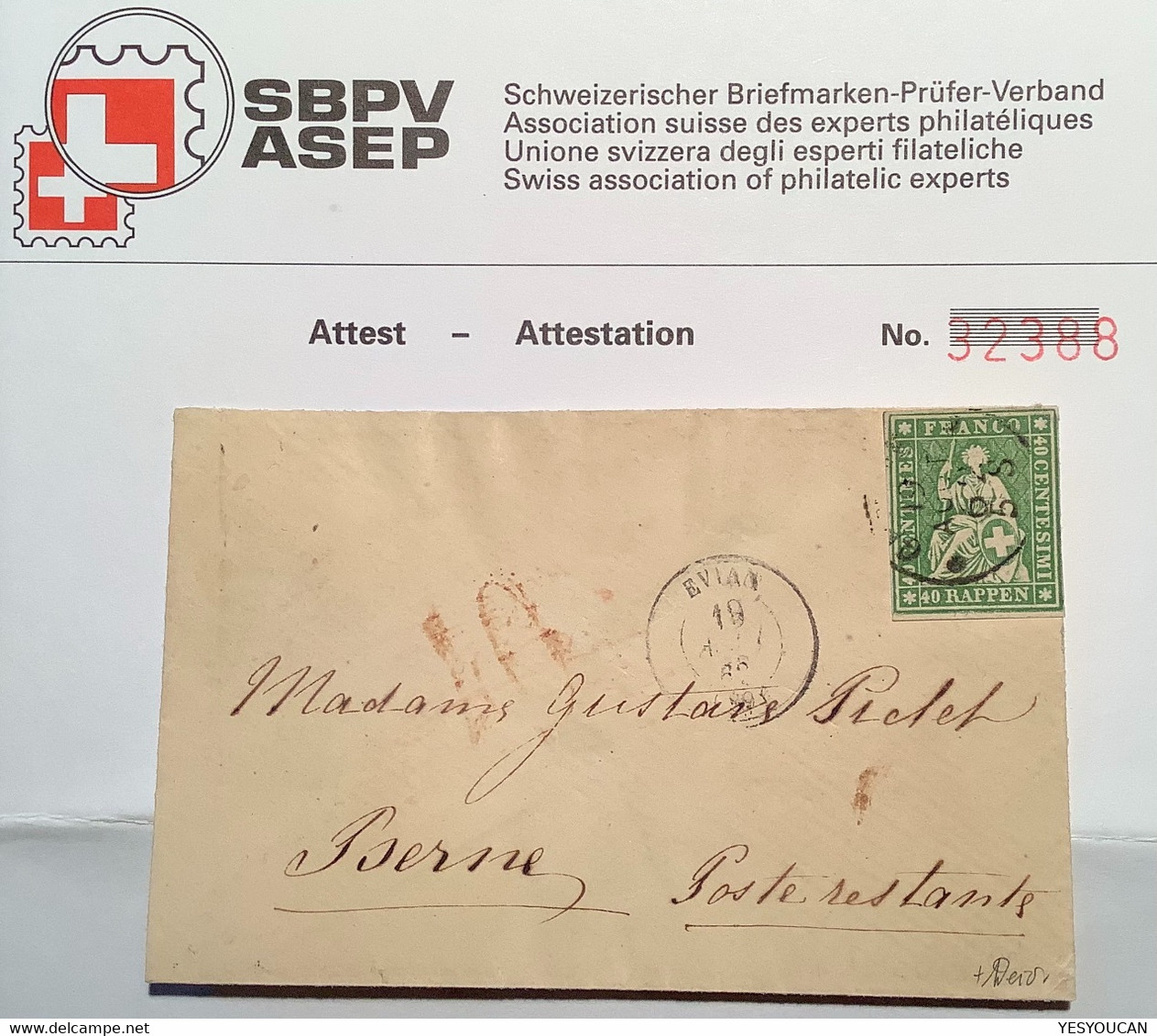 STRUBEL IN EVIAN 1862 HAUTE SAVOIE FRANCE GEBRAUCHT Brief>Bern Via Genéve (Attest Schweiz Suisse Lettre Taxé - Brieven En Documenten
