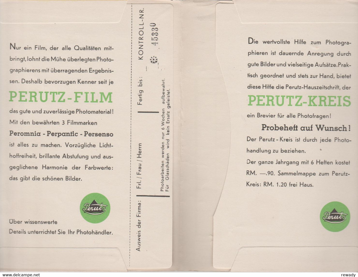 Perutz Film - Heinrich Hruban - Wien - Photo Paper Envelope - Advertising - Publicité - Matériel & Accessoires