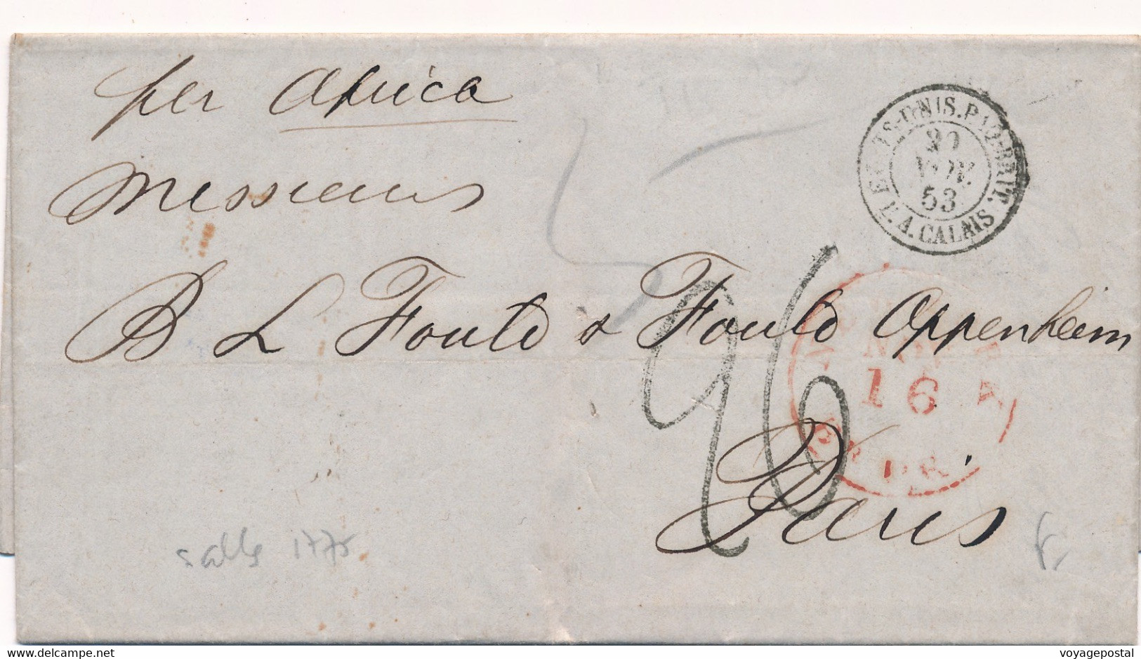 LETTRE PER AFRICA NEW YORK ENTRÉE ETATS-UNIS PAQ BRIT CALAIS PARIS COVER - …-1845 Prephilately