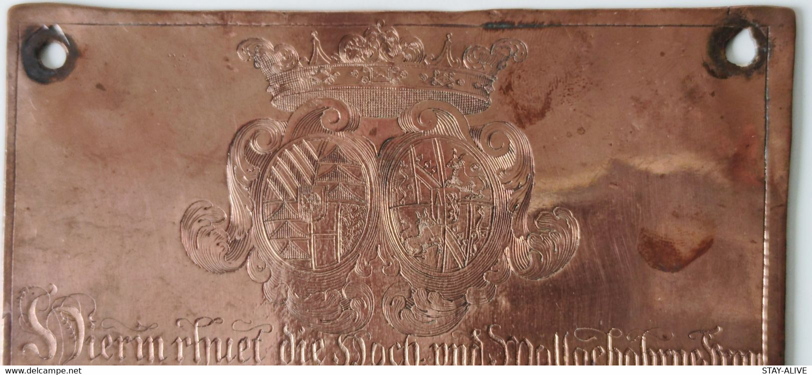 TOP & RARE : Plaque En Cuivre ROYALE & Gravée TRAUTTMANSDORFF - Rame