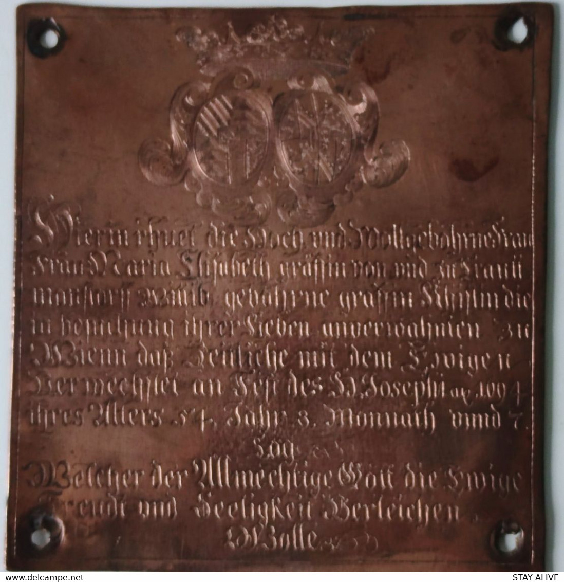 TOP & RARE : Plaque En Cuivre ROYALE & Gravée TRAUTTMANSDORFF - Kupfer