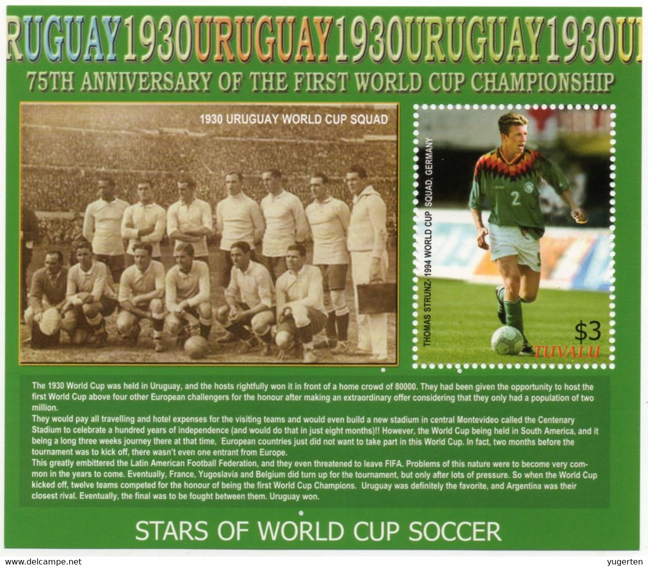 TUVALU 2005 - 1 Sheet - MNH - 75th Anniv. Of The First Football World Cup - Uruguay Fußball Voetbal Fútbol Soccer - 1930 – Uruguay