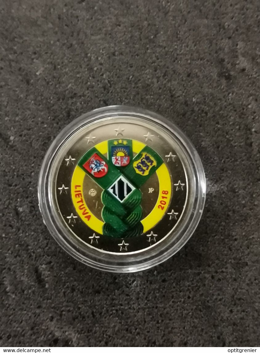 2 EURO LITUANIE 2018 INDEPENDANCE DES PAYS BALTES COLORISEE SOUS CAPSULE / EUROS - Lithuania