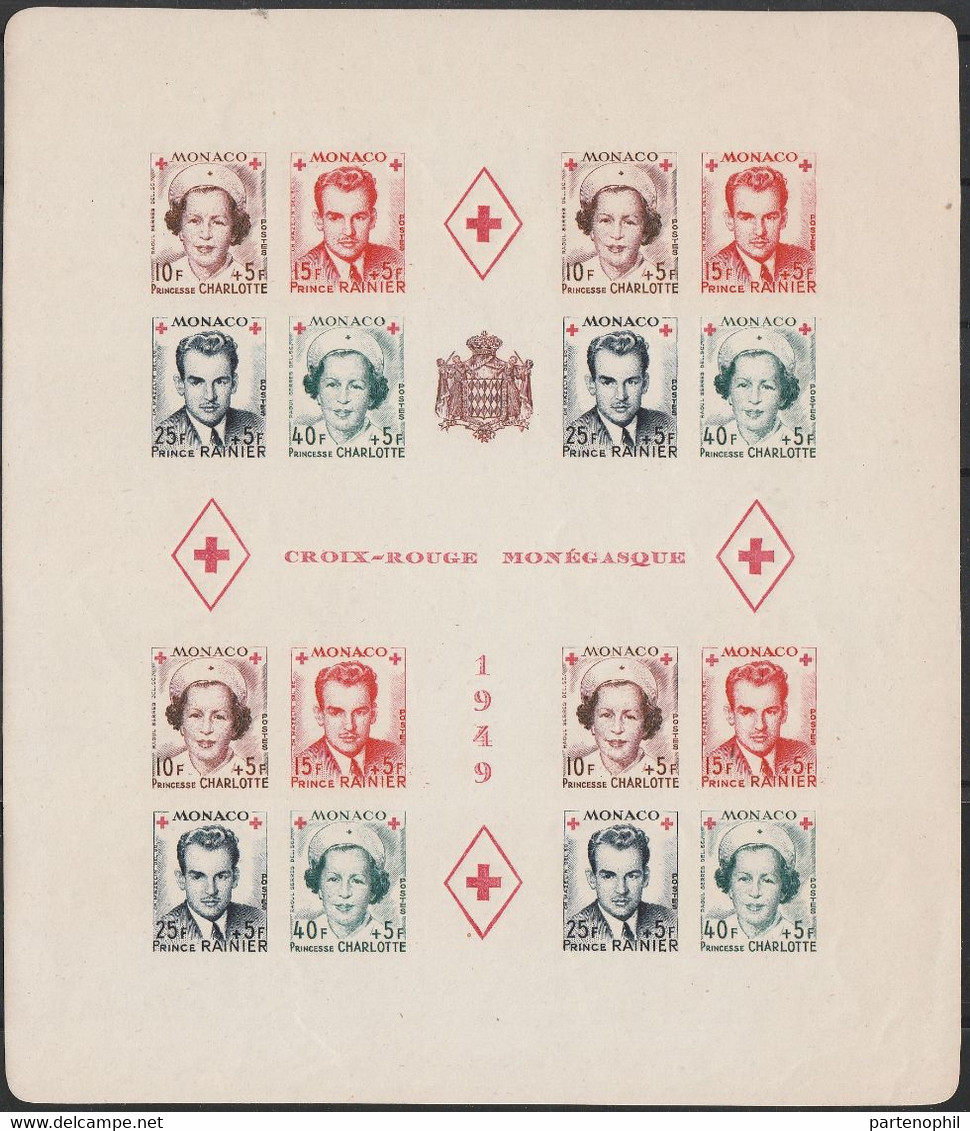 488 Monaco  1949 - Pro Croce Rossa I Foglietti Dentellato E Non Dentellato N. 3+n.d. Cat. € 1010,00. SPLMNH - Blocs