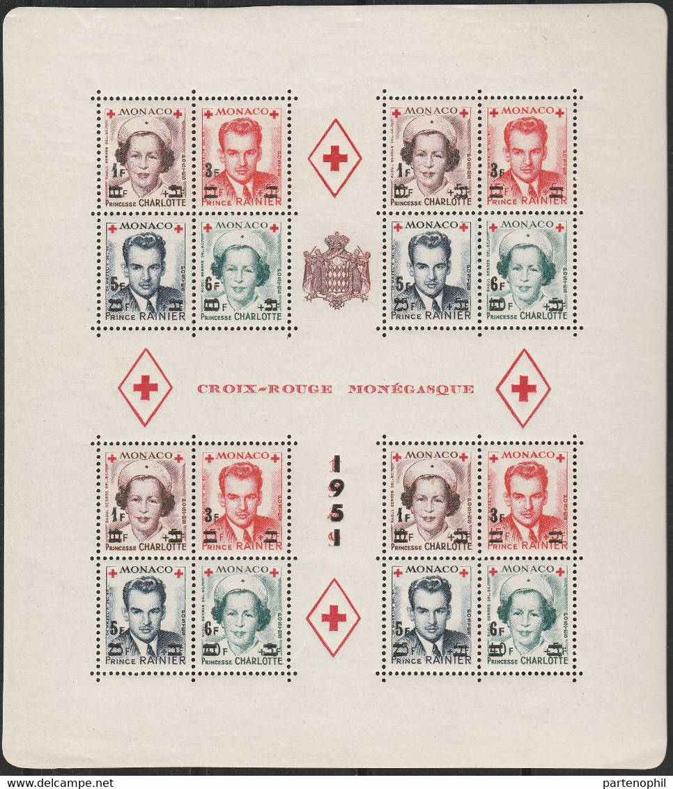 489 Monaco  1949 - Pro Croce Rossa I Foglietti Dentellato E Non Dentellato Con Soprastampa Dei Nuovi Valori N. 4A/4B.MNH - Blocs