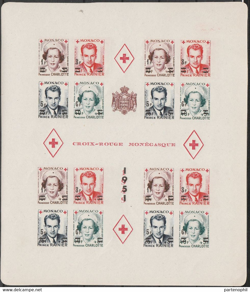 489 Monaco  1949 - Pro Croce Rossa I Foglietti Dentellato E Non Dentellato Con Soprastampa Dei Nuovi Valori N. 4A/4B.MNH - Blocs